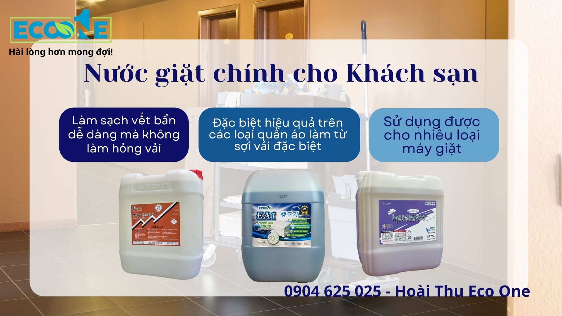 Nước giặt chính chuyên dụng cho Khách sạn, giúp đánh bay các vết bẩn cứng đầu một cách dễ dàng, tiết kiệm chi phí